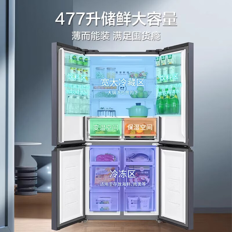 美的家用冰箱十字四门一级变频风冷无霜智能净味 BCD-477WSGPZM(E)高清大图