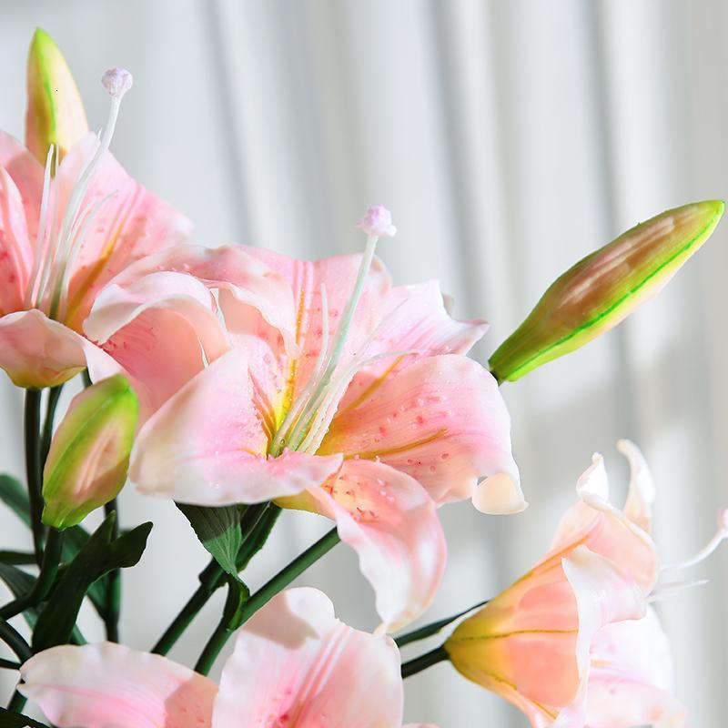 百合花假花仿真花餐厅客厅摆设干花插花单支花束塑料装饰花-白色一支