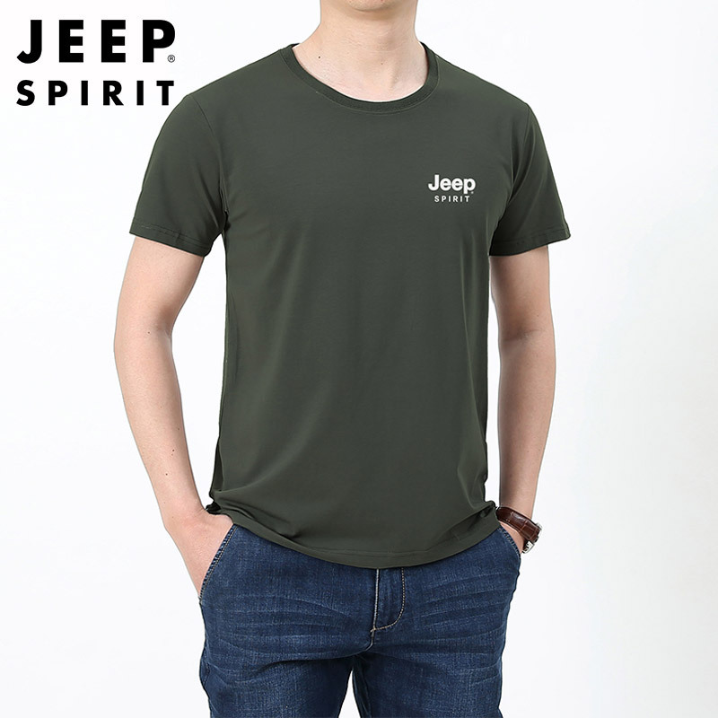 吉普JEEP专卖男士纯棉短袖T恤中青年时尚棉质弹力打底衫圆领男装t恤半袖套头衫