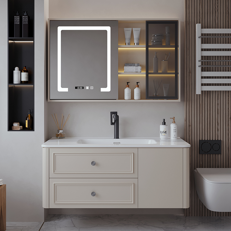 汉德斯科卫浴柜浴室柜组合实木智能镜柜一体陶瓷盆柜洗脸盆柜高清大图