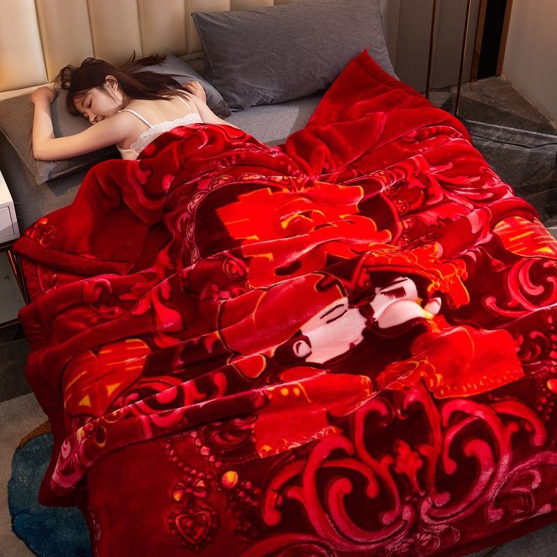 拉舍尔毛毯加厚4斤10斤婚庆毛毯大红色毛毯被子加厚双面绒双人毯