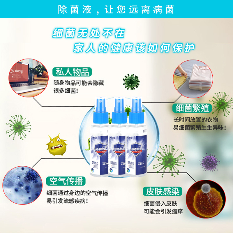75度酒精消毒液洗手液喷雾100ml便携家用车用办公用免洗速干型乙醇喷雾杀菌灭菌外出可携带