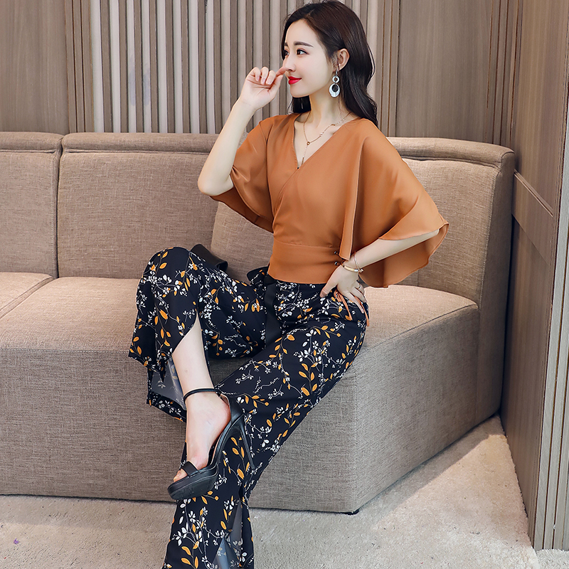 时尚套装女碎花阔腿裤裙女士夏款新品收腰上衣气质女神范两件套潮