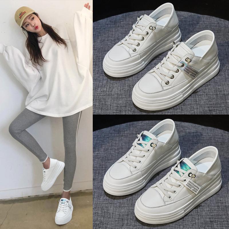 品牌百丽牧貂内增高小白鞋女2021春季新款一脚蹬松糕鞋时尚懒人百搭休闲单鞋