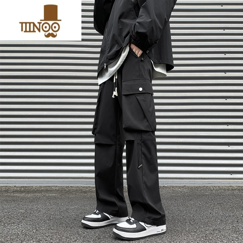 YANXU美式高街工装裤男款秋季潮牌户外机能冲锋裤阔腿宽松直筒休闲长休 3XL 黑色