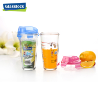 三光云彩(GLASSLOCK)韩国进口玻璃水杯茶杯便携创意 车载水杯刻度杯带绳 蓝色PC318 450ml玻璃水杯随手杯