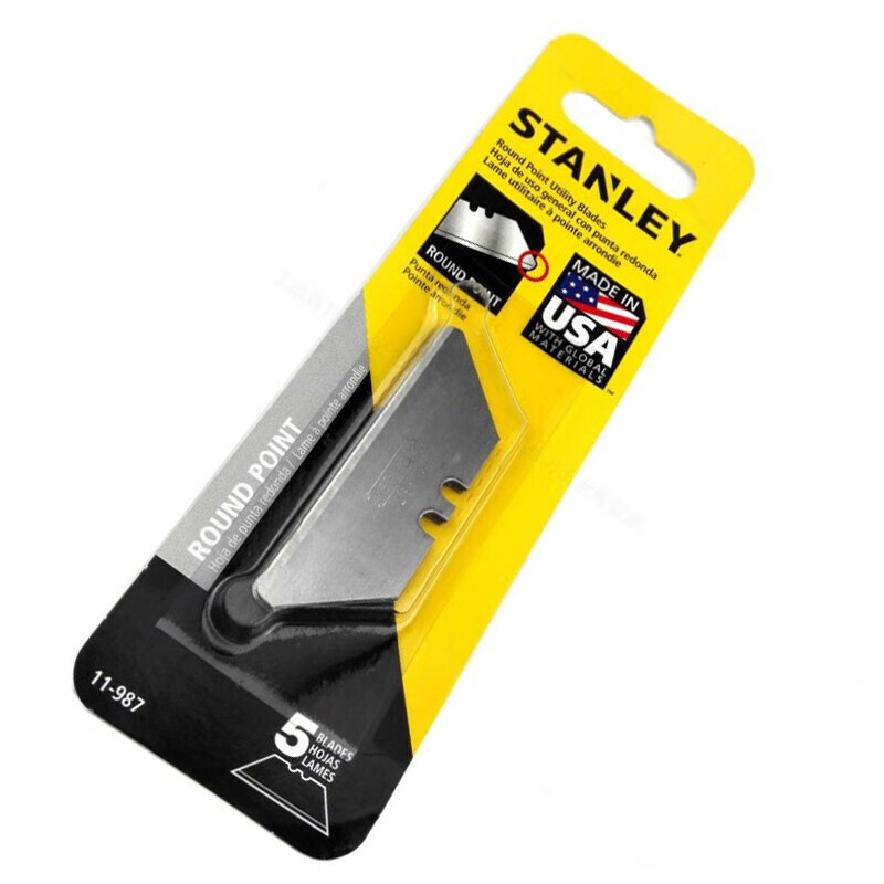 史丹利(STANLEY)美工刀重型割刀刀片工业级梯形刀片多功能牛角刀片勾型刀片5/10片 圆头刀片(x5) 11-987