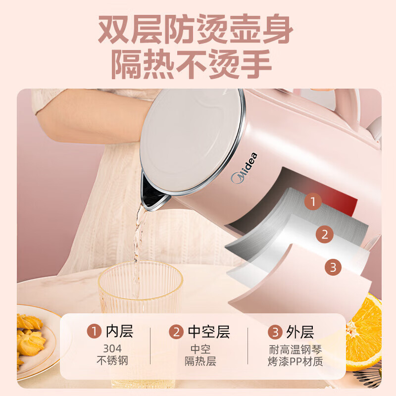 美的(Midea)电热水壶MK-HJ1705B烧水壶热水壶家用1.7L容量电水壶电热壶开水壶暖水壶自动断电电热烧水壶