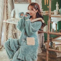 波迷娜(BOMINA)月子服睡衣怀孕期孕妇季女哺乳珊瑚绒11月份产后套装 9439#林-法兰绒-七色花蓝绿