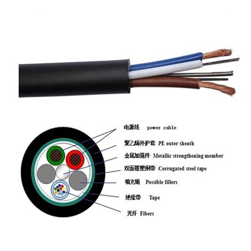 光纤光缆 8芯单模室外光电复合缆 GYXTW-8B1+RVV2*1.5 米高清大图