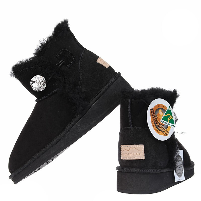 Wedges UGG雪地靴施华洛世奇系列短筒羊皮毛一体靴澳洲本土手工制作女士防滑保暖冬季棉靴女鞋 黑色 37码 黑色 35码