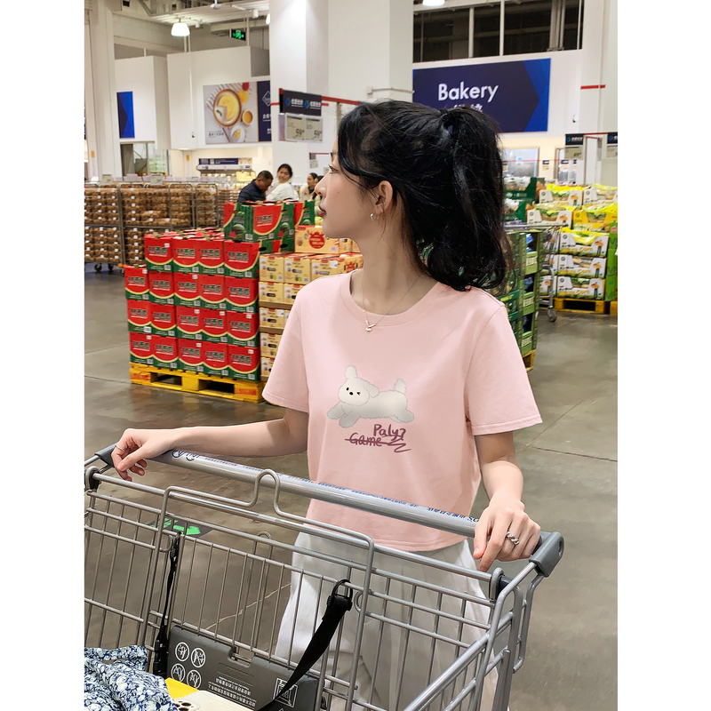 [2.5折价46元]唐狮甜辣黑色上衣女新款短袖T恤女夏季小个子正肩体恤百搭sz
