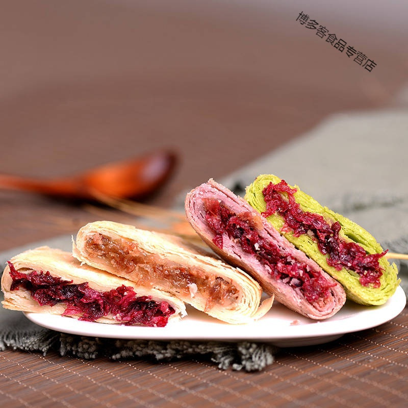 玫瑰鲜花饼特产鲜花饼中秋玫瑰饼糕点小吃零食现烤抹茶鲜花饼