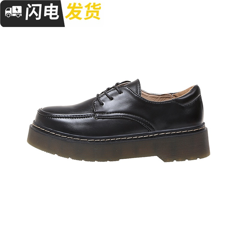 2022秋冬新款单鞋韩版学生休闲鞋英伦风复古女鞋厚底加绒小皮鞋女启如休闲鞋