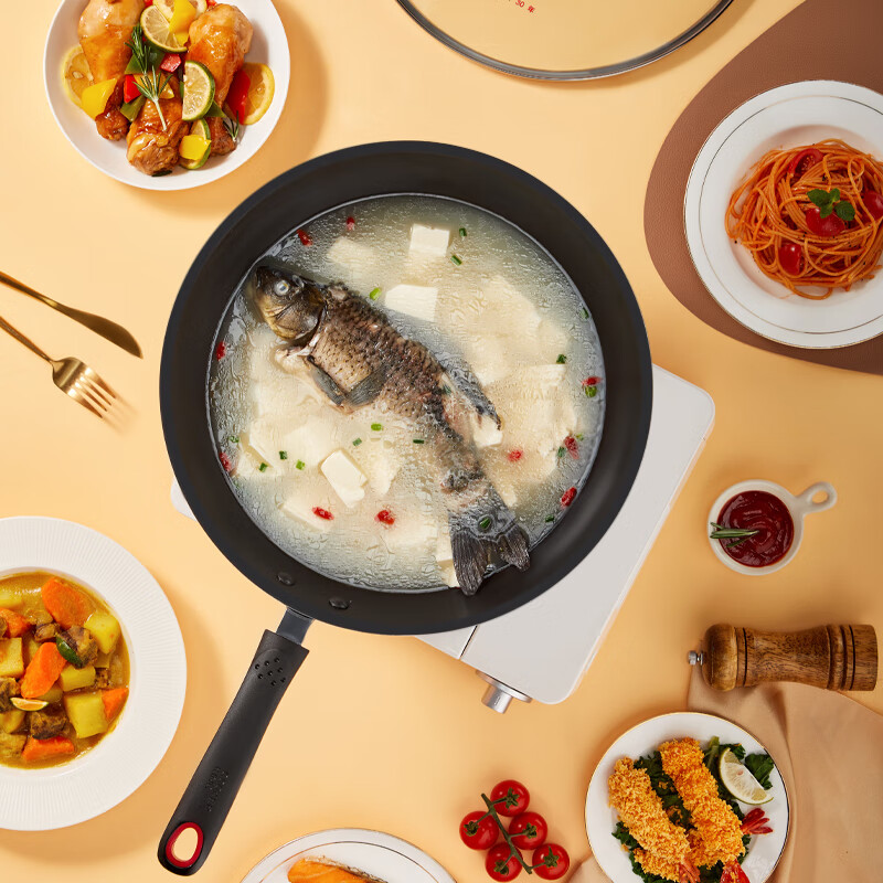 炊大皇不粘锅炒锅家用有钛炒菜锅不锈钢炒锅电磁炉钛锅28cm高清大图