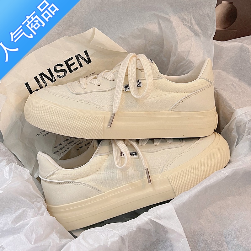 SUNTEK韩系小白鞋女夏季新款2023百搭休闲帆布鞋薄款透气薄荷绿小众板鞋高清大图