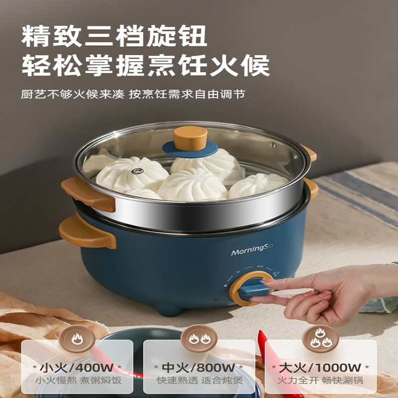 温特雷特电煮锅多功能家用学生宿舍煮面小电锅电炒菜炒锅蒸煮一体火锅2人3_白色20cm不粘锅适合1人用