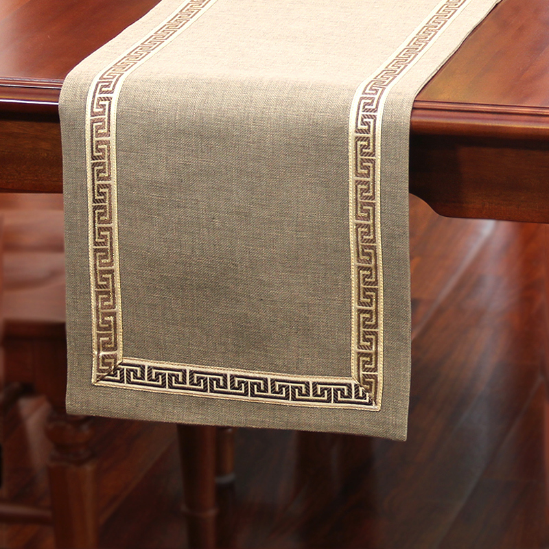 美式桌旗新中式茶旗布禅意席茶几桌布现代简约北欧床旗餐桌茶桌布 浅咖色 33*240CM(适合1.8米餐桌或茶桌)高清大图