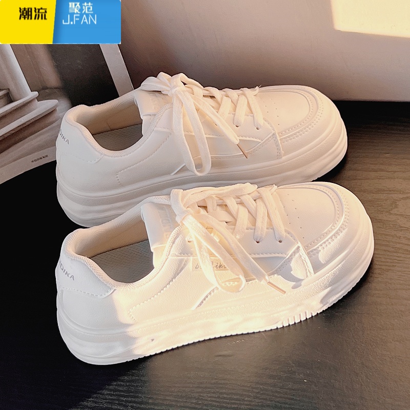 聚范小白鞋女配裙子2023新款夏季厚底帆布鞋子百搭休闲运动2闲 米色 38