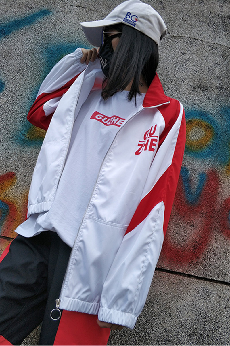 SUNTEK邦昱春秋薄款风衣男宽松潮流休闲服青少年复古嘻哈外套女拉链衫风衣
