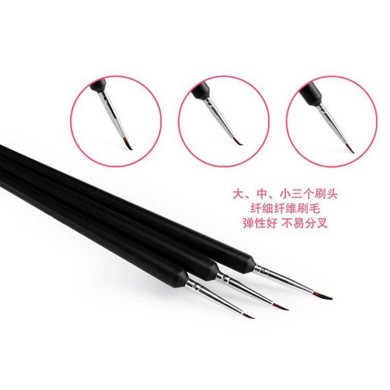 美甲工具 3支装玫瑰金电镀杆彩绘拉丝胶调色笔勾线画花拉线笔 3支装黑色拉线笔