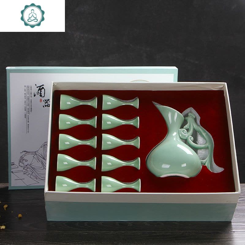 日式古风陶瓷酒具分酒器白酒烈酒盅小酒杯创意酒壶家用套装礼品 封后 貔貅耳酒具喜上眉梢图片