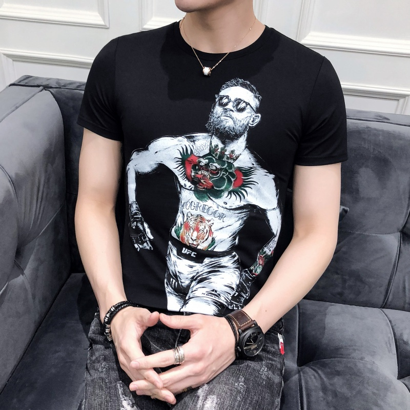 硬汉腹肌衣服夏款肌肉男T恤性感男装 时尚夜店紧身短袖体恤