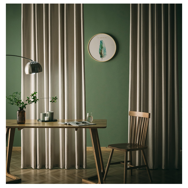 京城派 遮光窗帘北欧简约现代雪尼尔羊绒挂钩窗帘加厚打孔窗帘飘窗客厅帘子遮阳布纯色轻奢卧室挂钩窗帘 雪尼尔-米色 定制：【打孔款】宽3.0*2.7高*单片