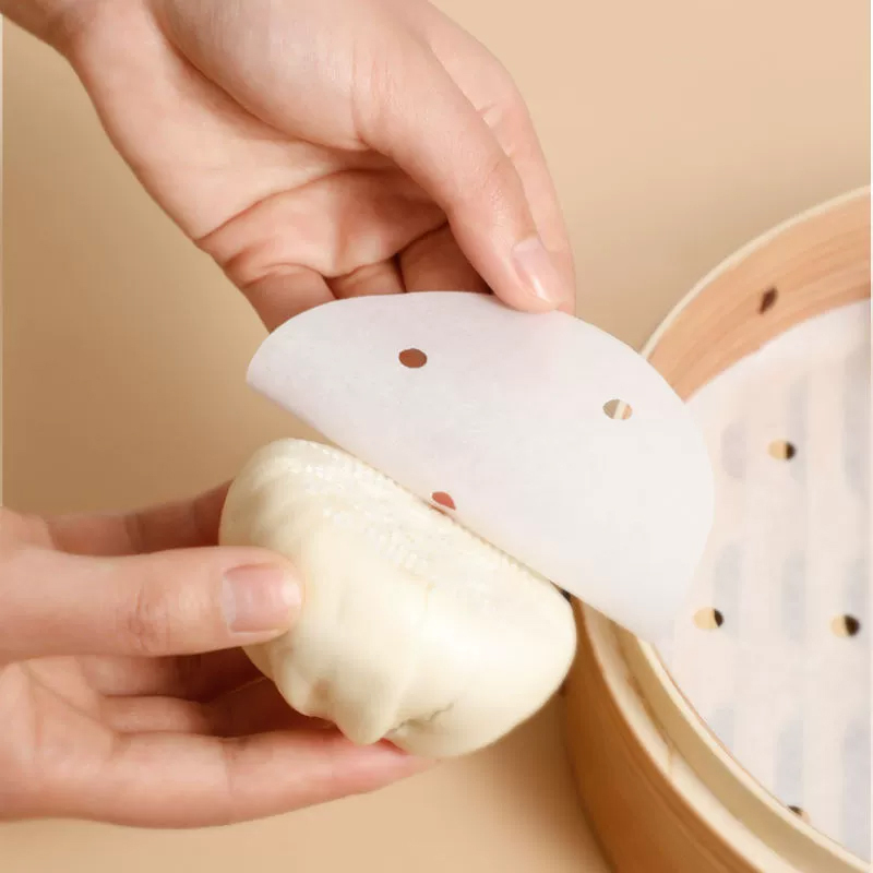 宜洁 一次性蒸笼纸食品圆形蒸包子馒头不粘纸垫布屉布油纸 直径23cm*20张高清大图