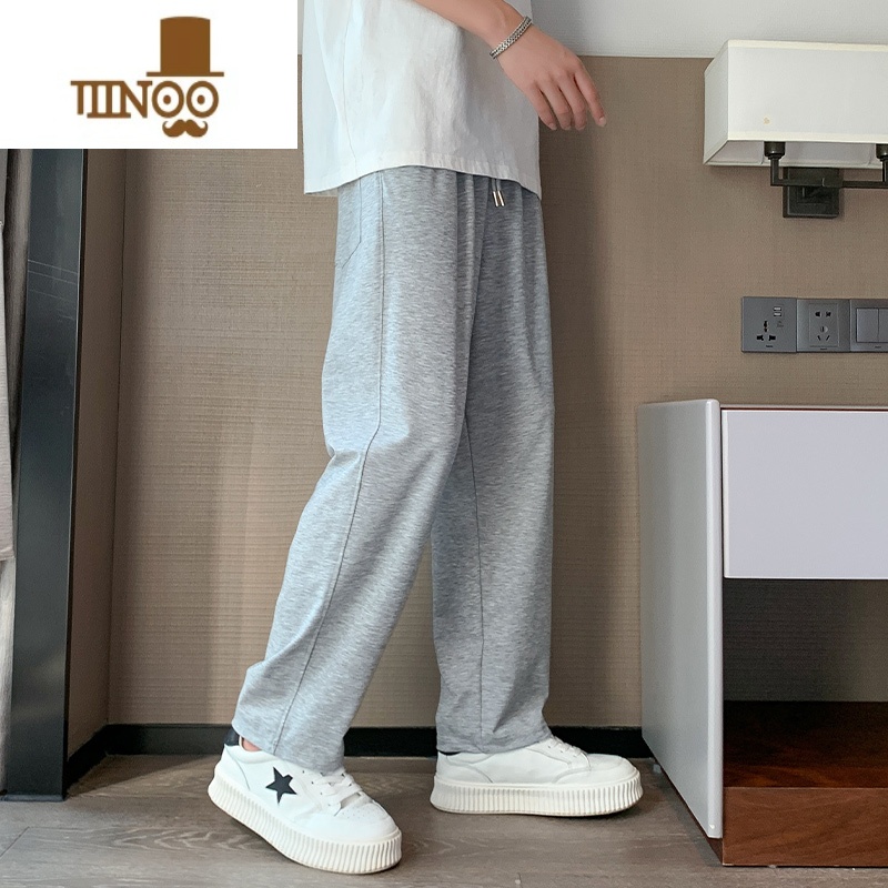 YANXU男士裤子冰氧吧运动裤夏季薄款休闲裤男款宽松速干直筒裤灰色卫裤高清大图