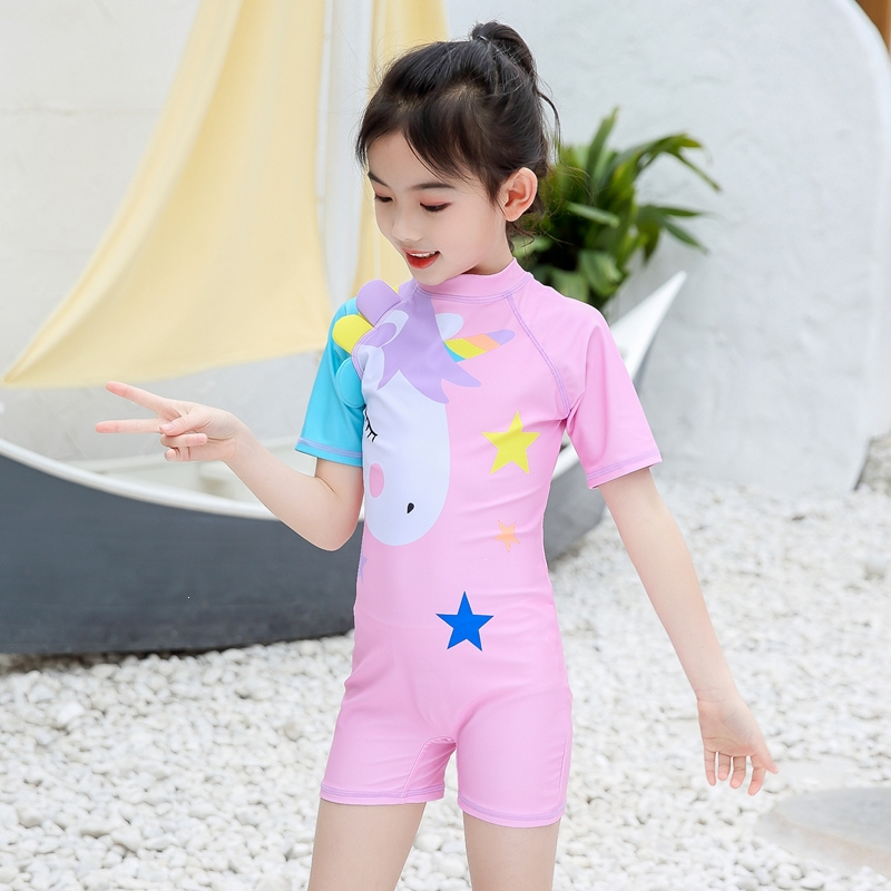 儿童连体泳衣女童中大童卡通泳装公主闪电客小女孩宝宝可爱游泳套装