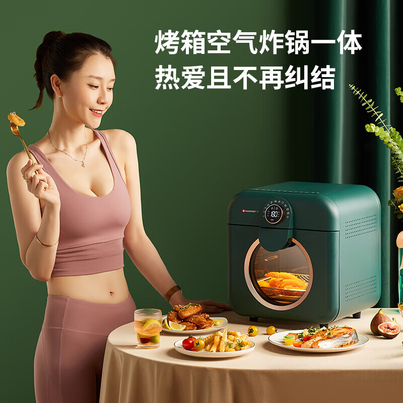 海氏K7食光机空气炸锅家用多功能12L大容量可视化窗口无油烟电炸锅 原野绿