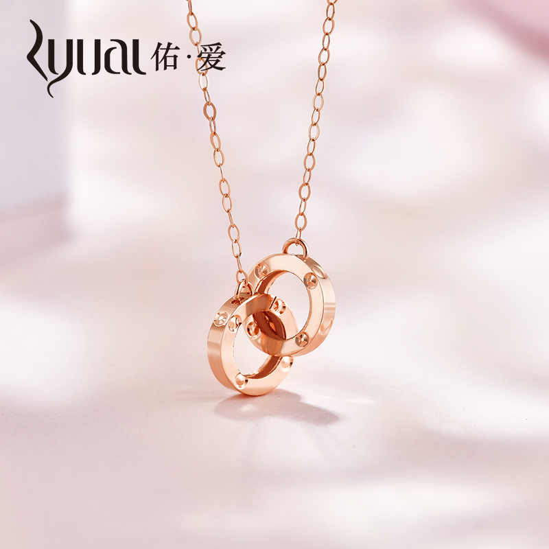 Ryualk金项链ryual 18k金项链女玫瑰金o字套链彩金同款锁骨链双环套链 价格图片品牌报价 苏宁易购佑爱珠宝