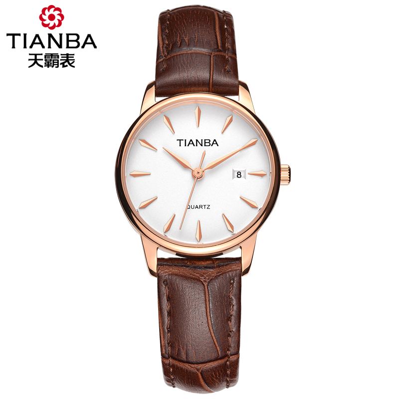 天霸（TIANBA）名仕系列女士学生手表女时尚潮流真皮表带简约休闲情侣石英表 女 TL7003.22PC高清大图