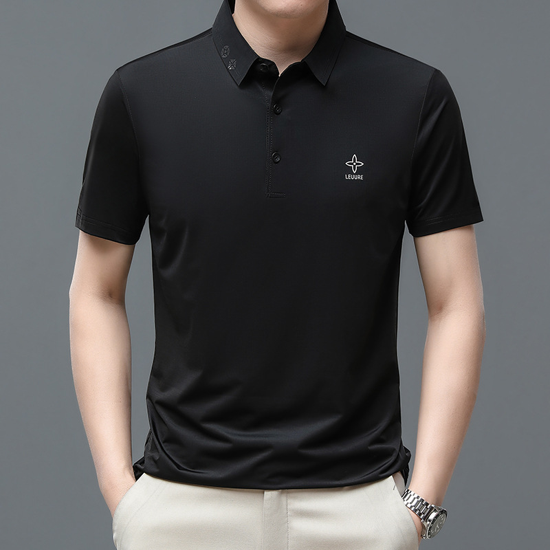 男士冰丝polo衫薄款短袖翻领t恤男中年休闲凉感速干男装体恤 黑色 3XL