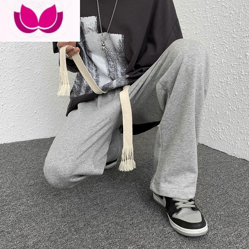 七斓春季抽绳运动卫裤男宽松直筒ins高街大码阔腿裤潮牌垂感休闲裤子