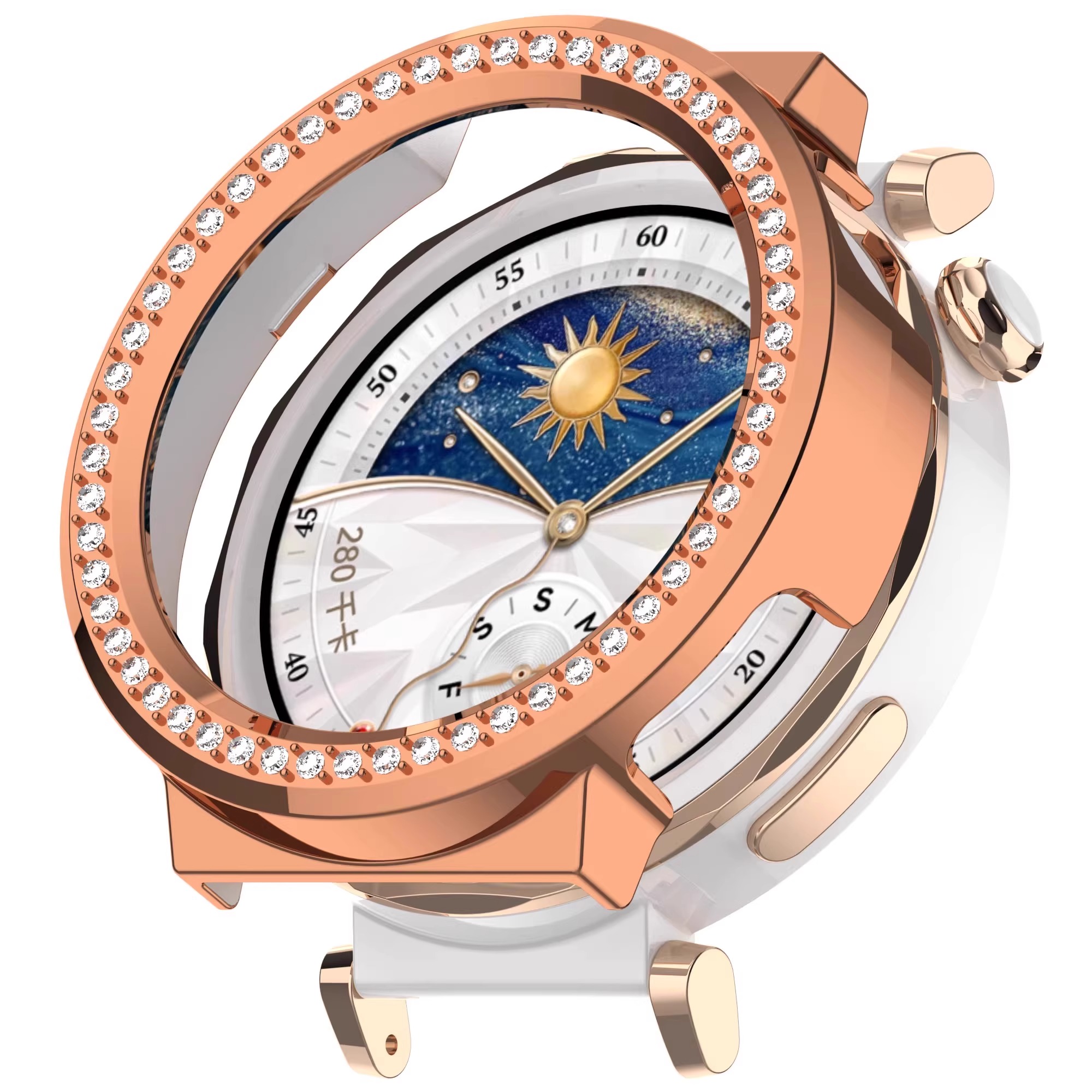 适用于华为gt6镶钻保护壳华为watchgt6手表保护套gt6边框壳一体防摔新款41mm智能手表屏幕全覆盖3264 电镀玫瑰金-镂空款镶钻保护壳 华为GT5【41MM】