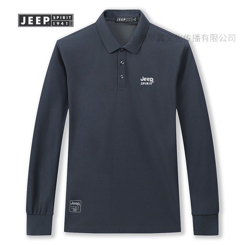 JEEP SPIRIT2024春秋男士长袖翻领纯色T恤宽松休闲加厚保暖Polo衫高清大图