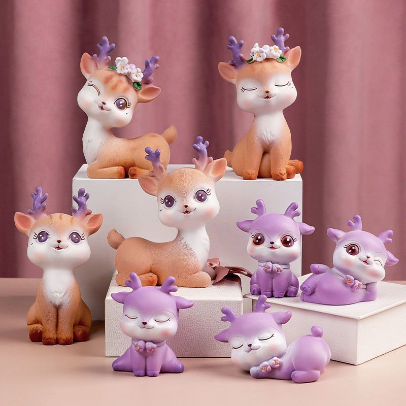 精灵小鹿装饰品摆件创意树脂工艺品办公桌面卧室车内拍照道具礼物鹿