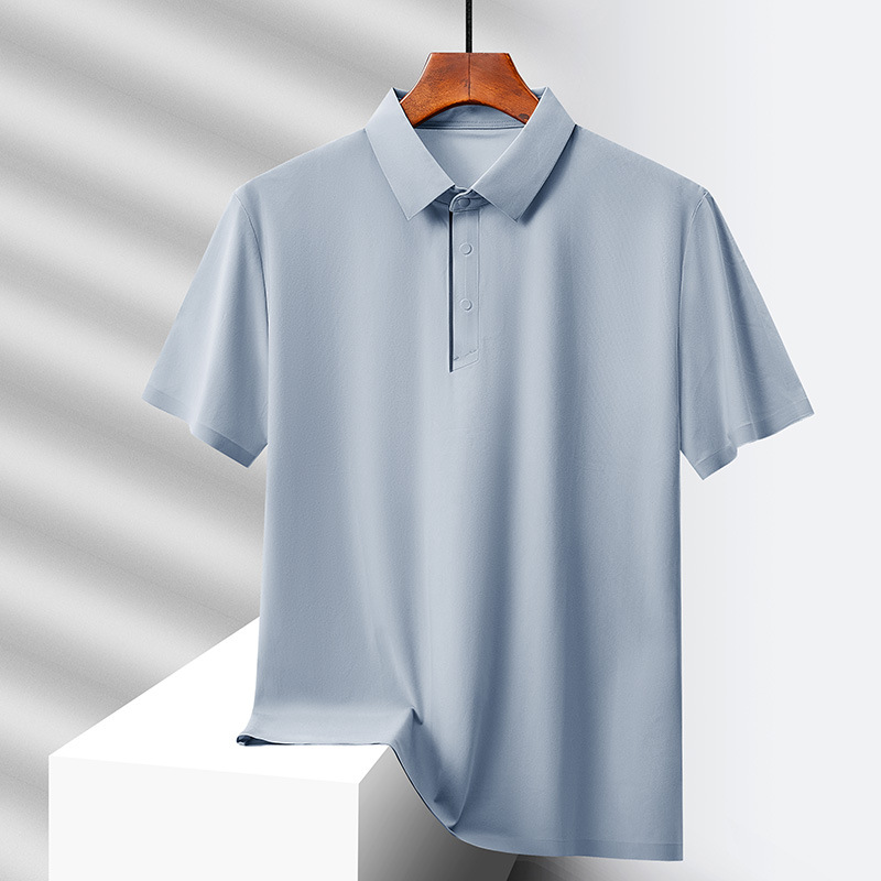 啄木鸟冰丝无痕短袖T恤男士新款夏季透气速干高端商务爸爸polo衫 2563蓝灰 L