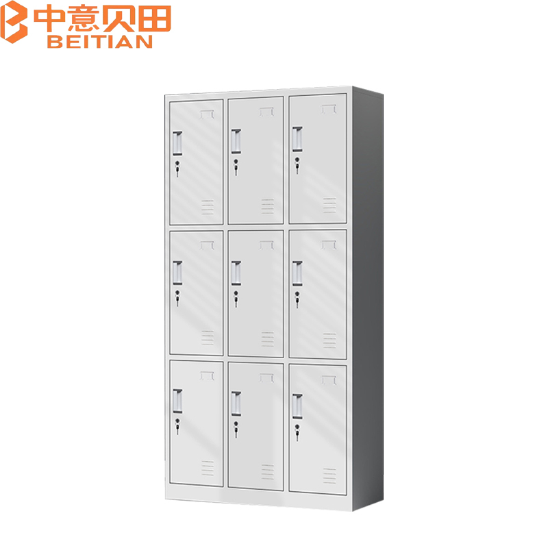 中意贝田 BT-G021 900*420*1800mm 办公室文件柜员工更衣收纳储物9门更衣柜 HJ 灰白色