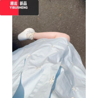 YIBUSHENG小个子连衣裙季一整套蓝色蝴蝶结刺绣宽松甜美背心吊带娃娃短裙