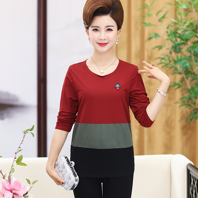 中老年女装夏装短袖宽松t恤妈妈装夏季高弹大码短袖t恤衫条纹上衣