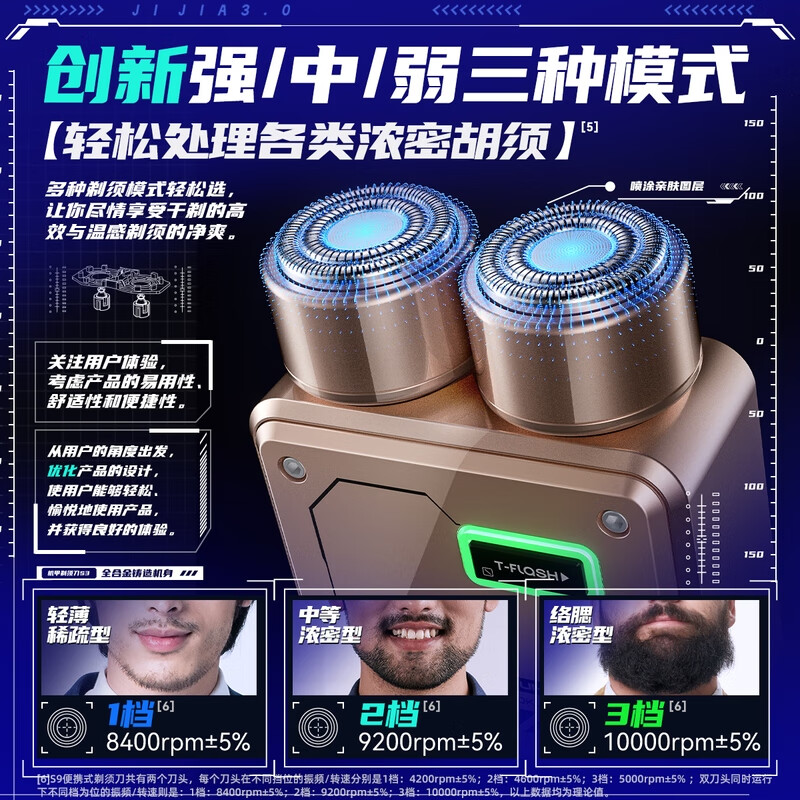 同诗旅行者双头高速剃须刀-S9复古棕高清大图