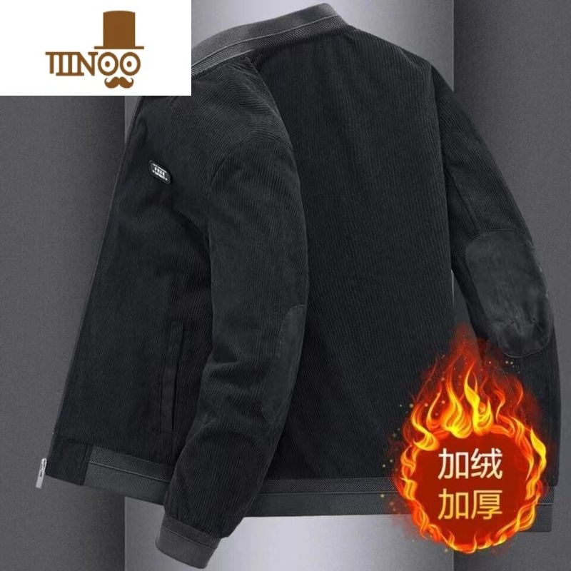 YANXU加绒加厚外套男2023新款工装宽松中年男灯芯绒复古夹克男潮高清大图