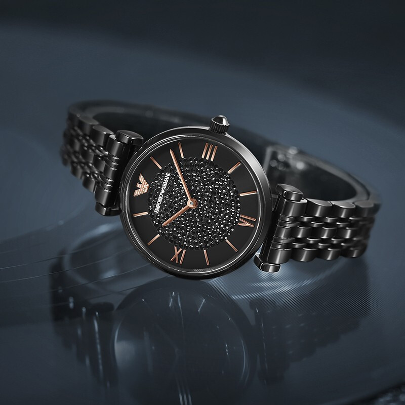 阿玛尼(EMPORIO.ARMANI)黑夜满天星手表 佟丽娅明星同款时尚优雅休闲石英表女士腕表 AR11245