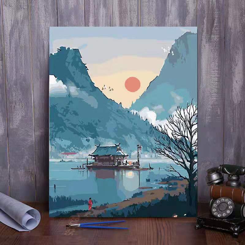 diy填色客厅装饰画 数字油画大幅 私人手绘填色画 动漫卡通迷你 严浩翔-专辑封面 宽20高25cm+颜料笔+实木框