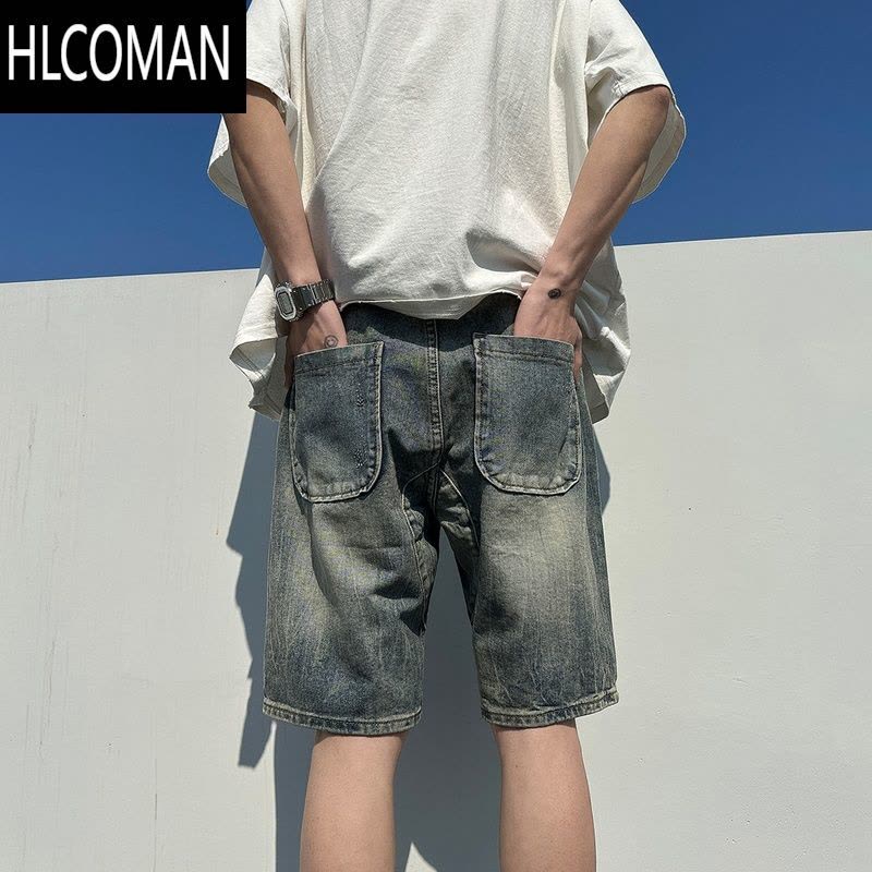 HLCOMAN破洞牛仔短裤男款夏季美式潮流宽松休闲裤子水洗大码高街五分裤子图片