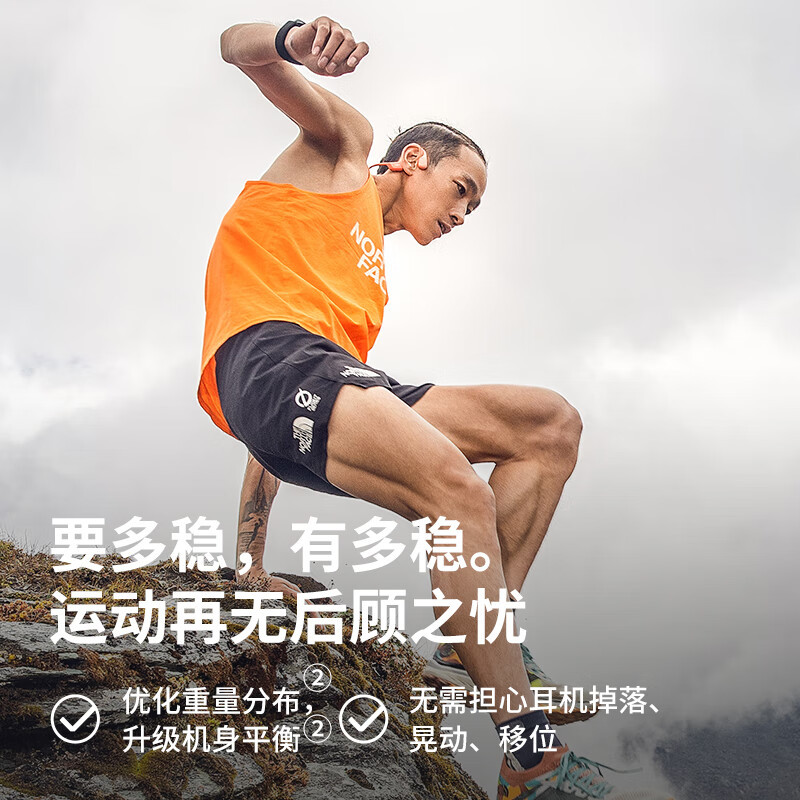 韶音(SHOKZ)OpenRun Pro骨传导蓝牙耳机开放式耳机运动无线耳骨传导耳机跑步骑行不入耳佩戴S810西柚粉
