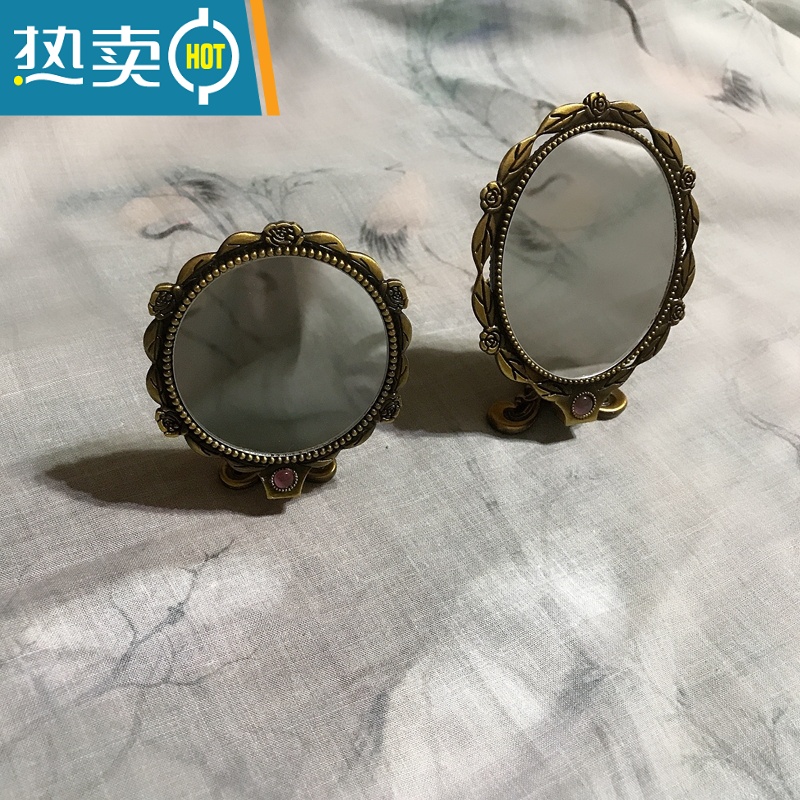 敬平手持镜子带柄香云纱手工布艺便携桌面可立中式复古折叠随身小镜子便携式用镜 23高清大图